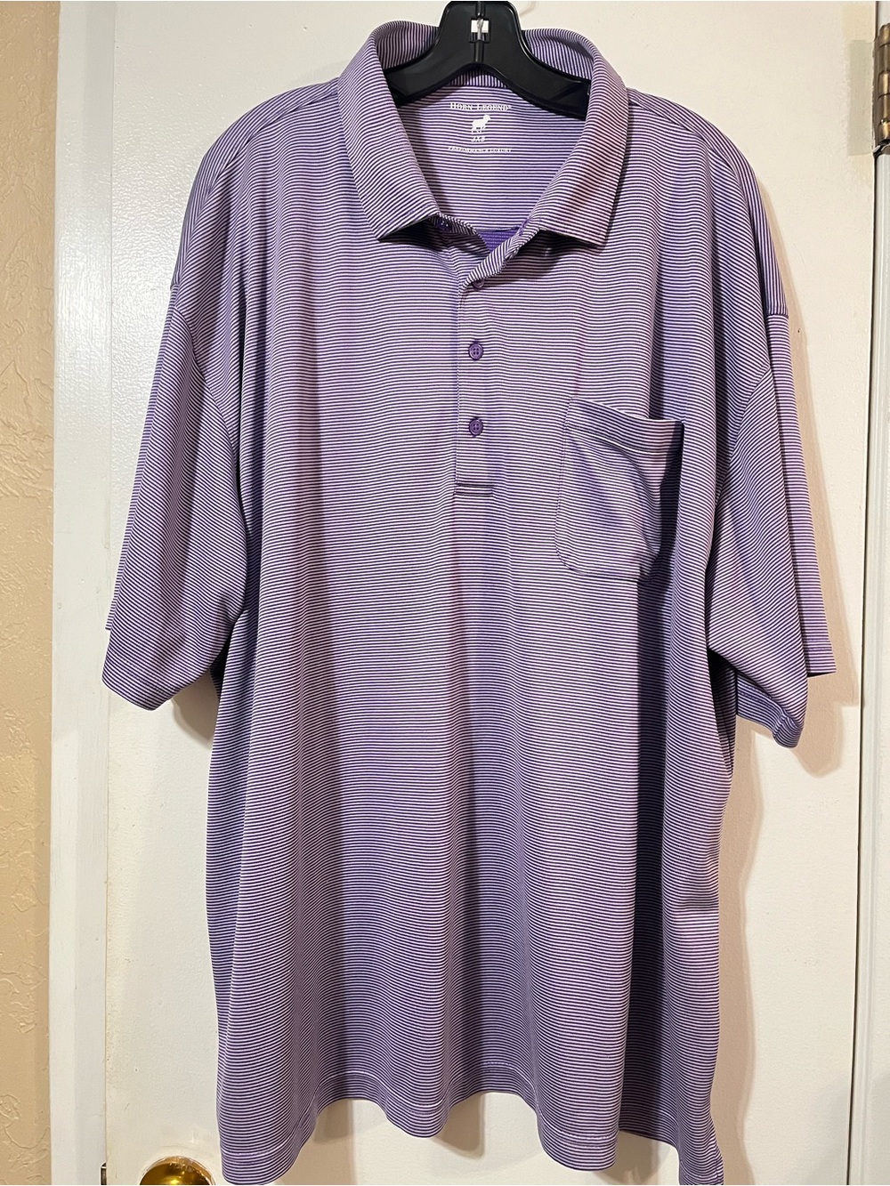 Horn Legend Men's 3XB Performance Luxury Purple Striped Short Sleeve Polo